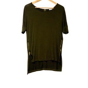 Zenana Outfitters Olive Top w/ Gold Zipper Detail